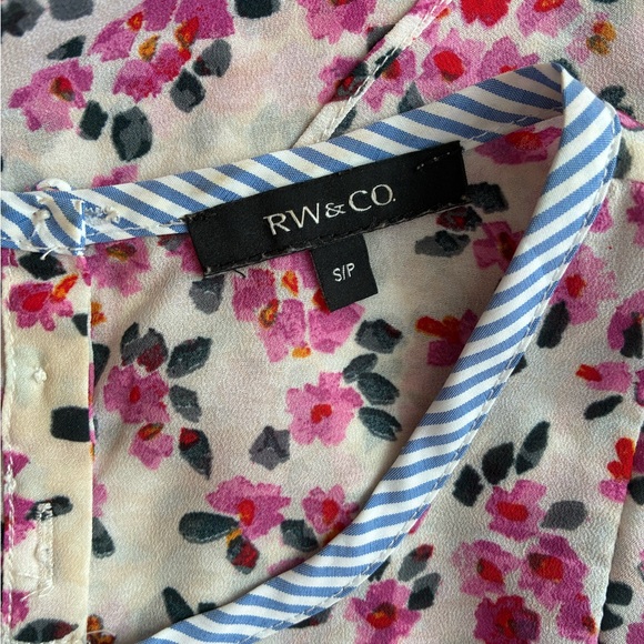 Floral Ruffle Blouse with Striped Trim - Picture 3 of 5
